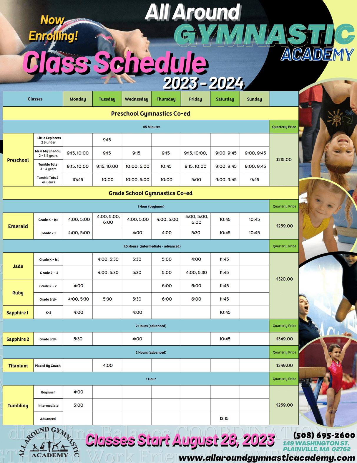 Schedules All Around Gymnastic Academy